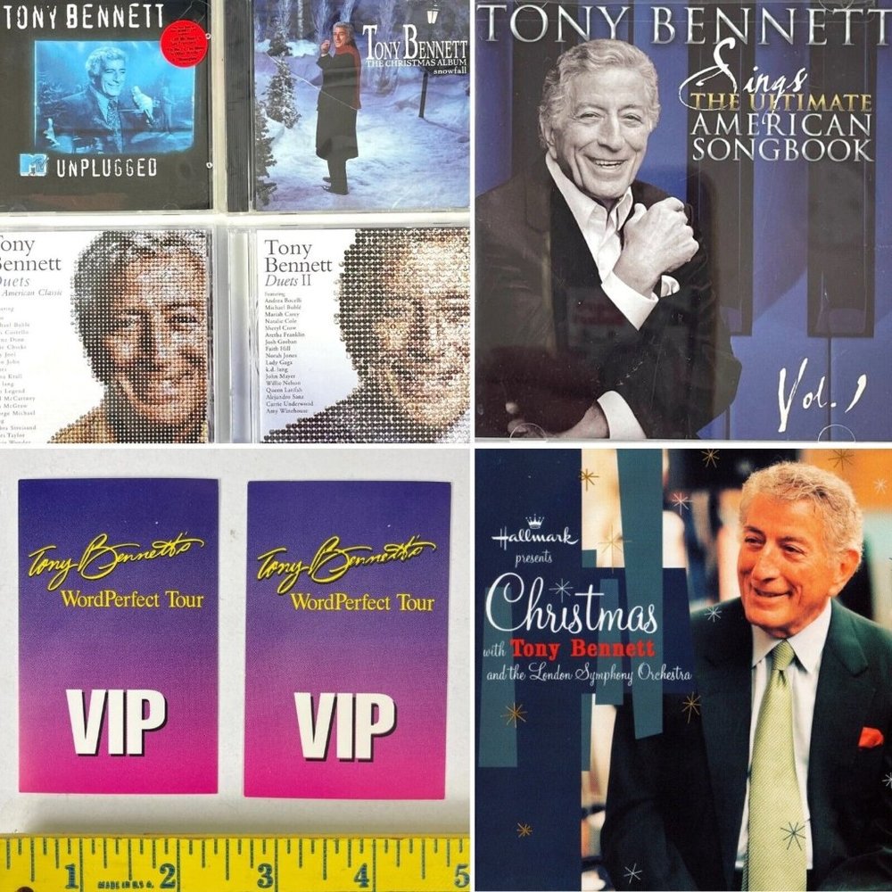 Tony Bennett 1994 VIP Passes + 6 CD Lot Unplugged + Christmas + Duets + Songbook
